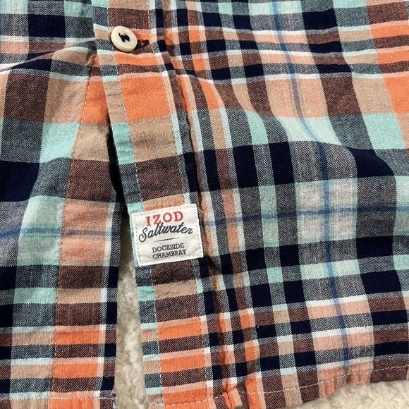 Izod Saltwater Shirt Mens XXL Relaxed Classic Button Up Orange Plaid - Picture 3 of 10